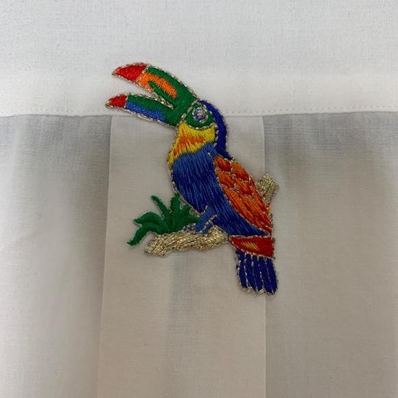 Vintage TIA White Button Up Shirt Medium Tropical Birds Embroidered Art to Wear - Picture 15 of 16